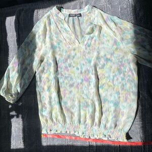 Sheer blouse purple green black blue hues